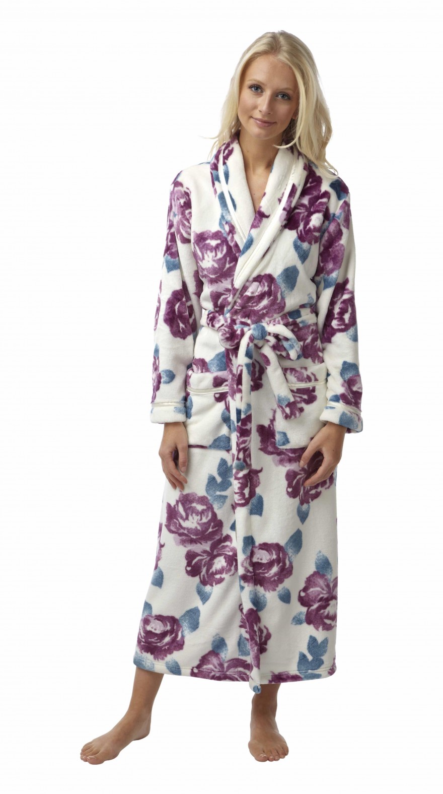 Ladies Floral print flannel fleece Robe  In05341