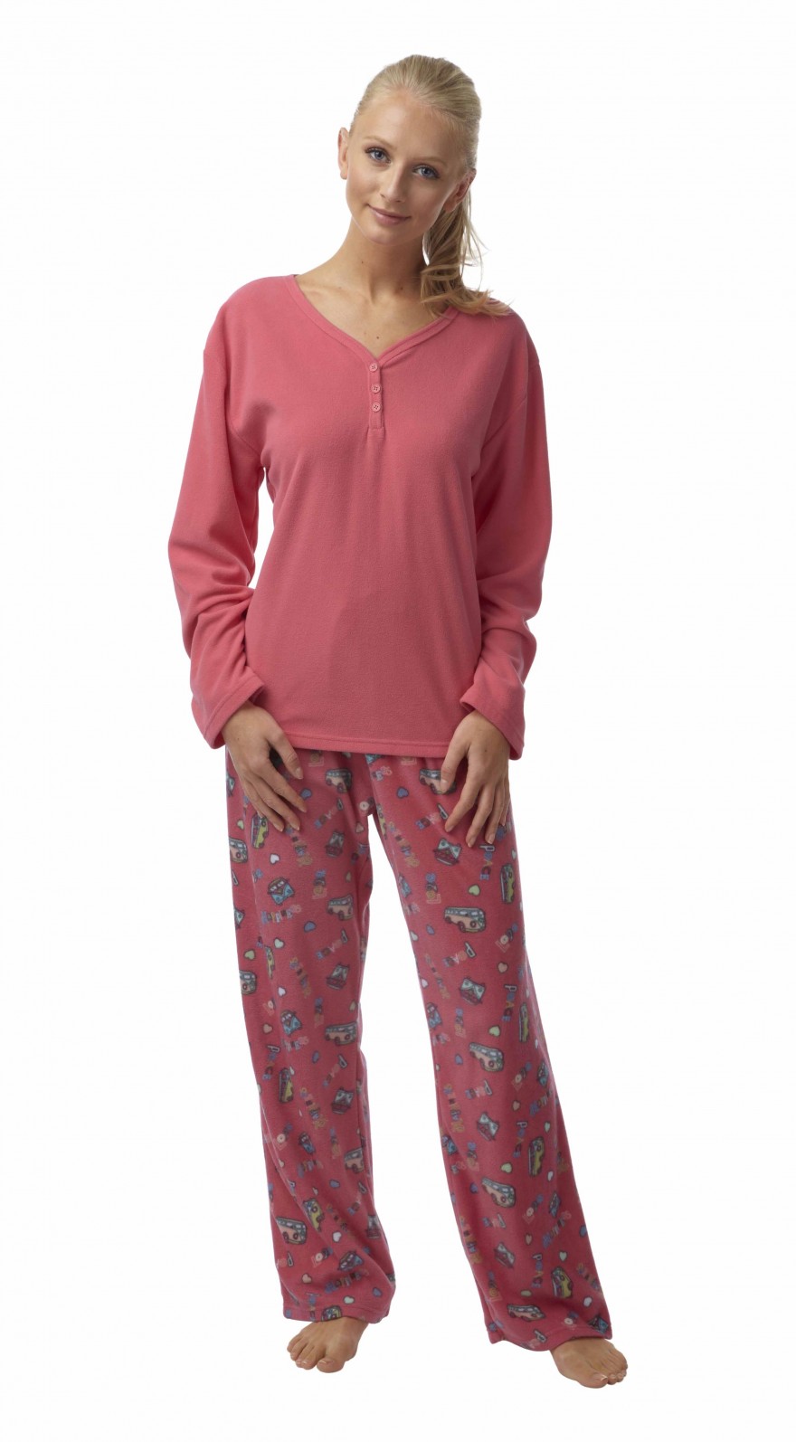 Ladies Fleece Robin Print Pyjama In05092