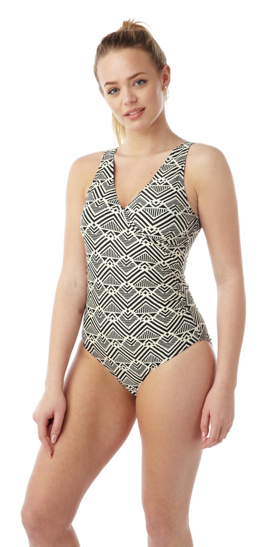Ladies mono print wrap style swimsuit Oy07811
