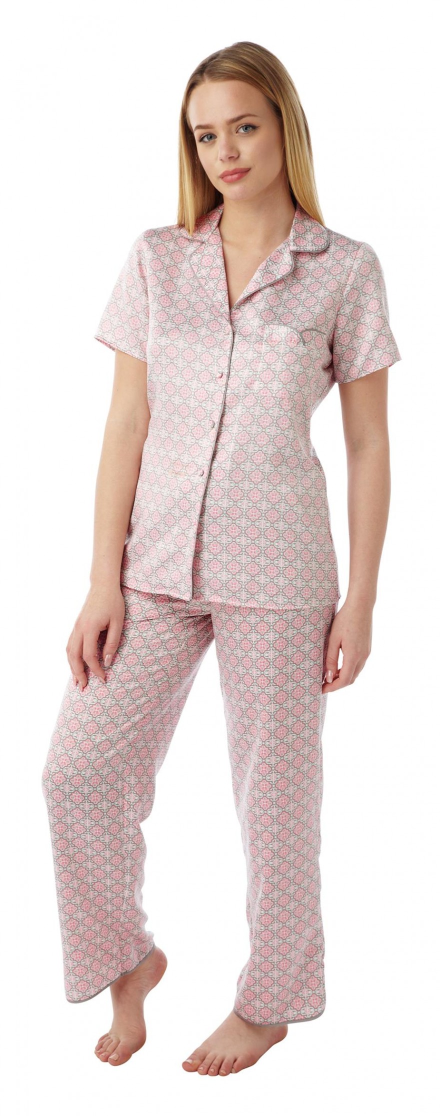 Ladies Matt satin murcia print pyjama In07698