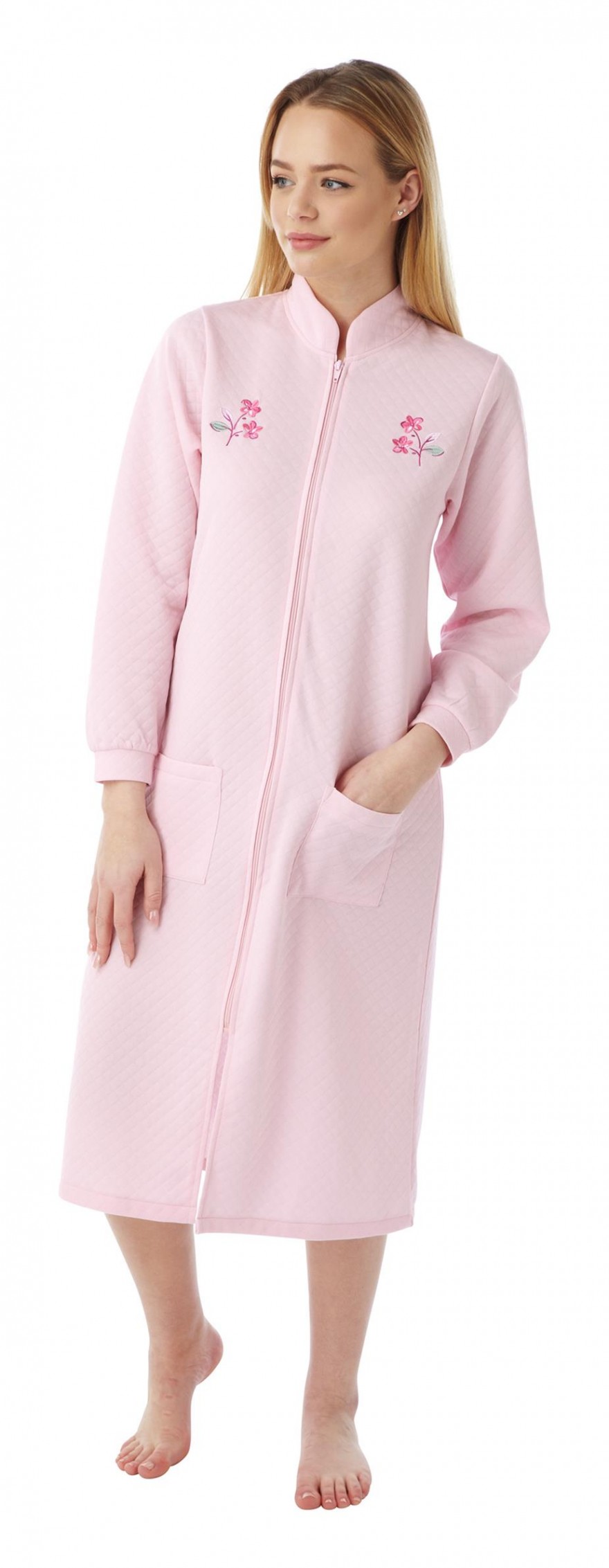Ladies mock quilt plain zip housecoat  Ma10256
