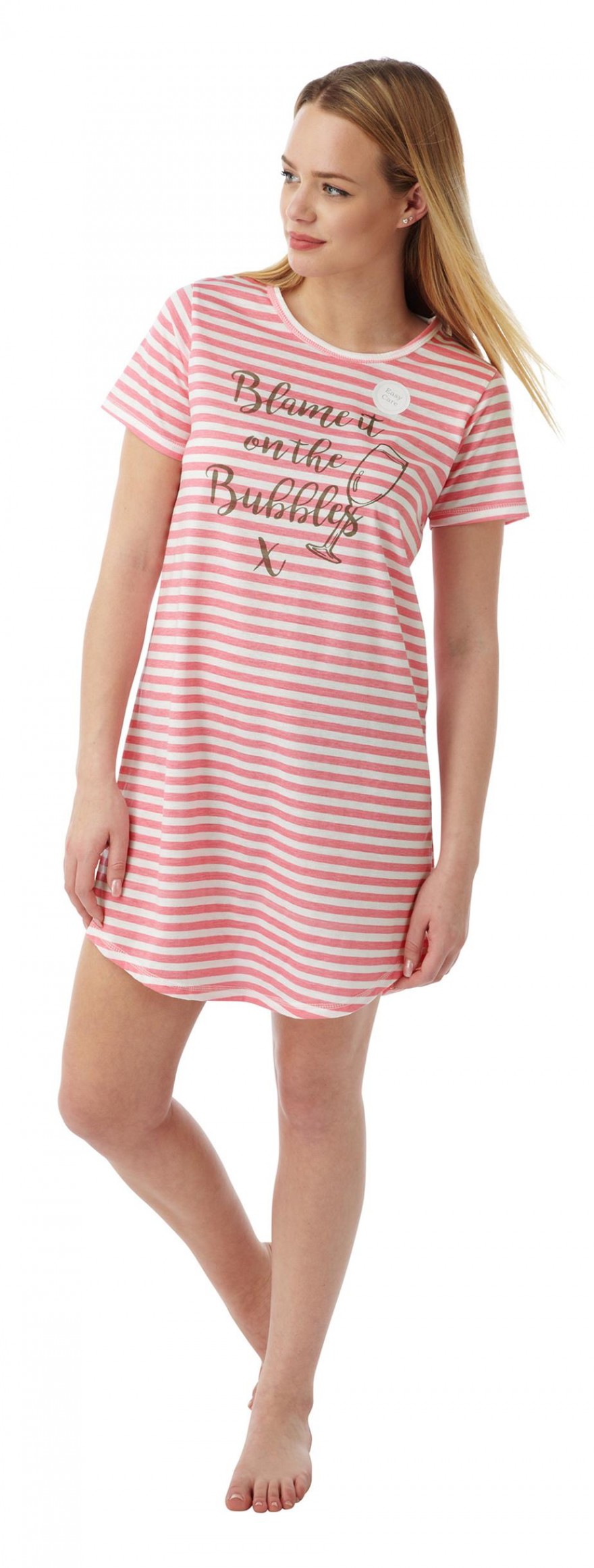 Ladies striped Champange Nightshirt In07659