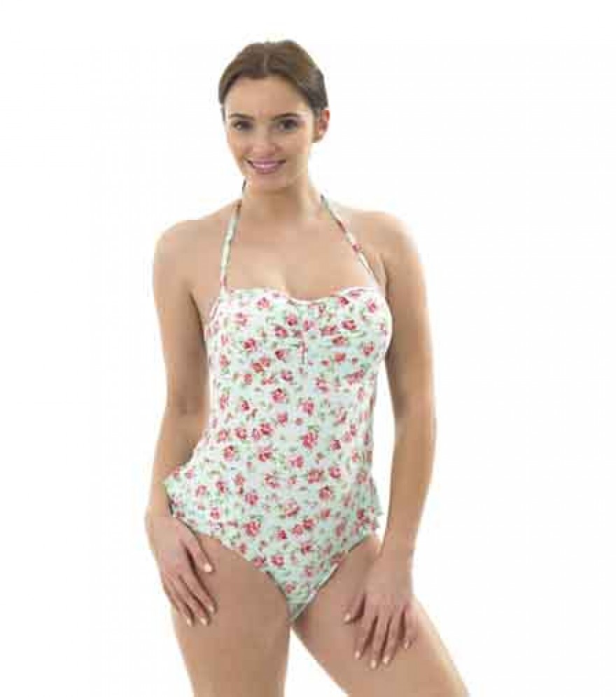 Ladies floral side frill swimsuit Ho02737