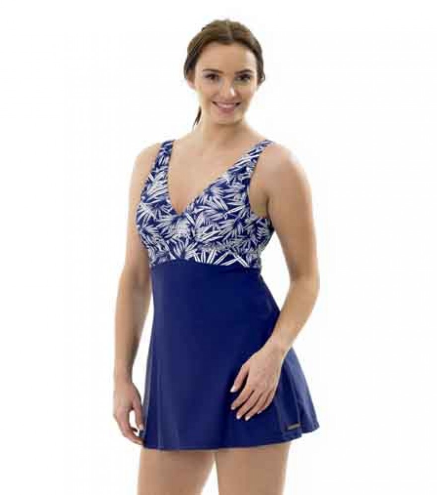 Ladies Leaf print skirted swimsuit OB02669