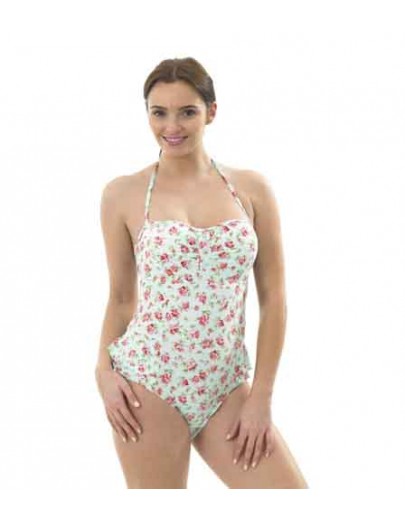 Ladies floral side frill swimsuit Ho02737