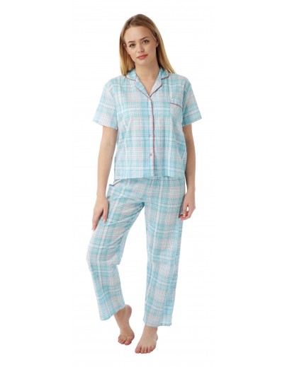 Ladies check seersucker pyjama In07668