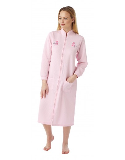 Ladies mock quilt plain zip housecoat  Ma10256